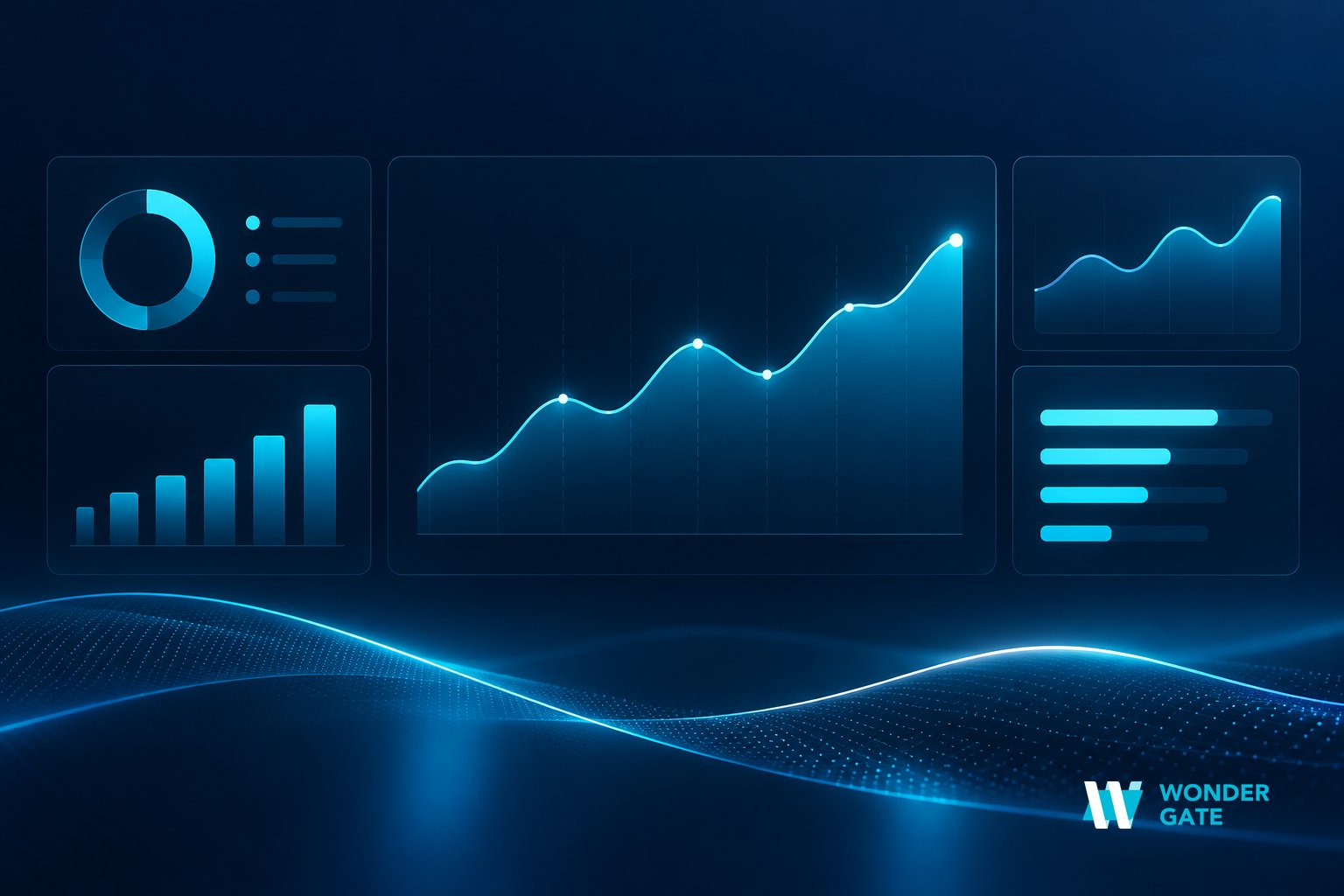 A clean abstract dashboard with chart shapes and KPI panels, representing the AP automation metrics that convince a CFO